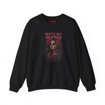 PRETTY BUT DEADLY Unisex Crewneck Sweatshirt – Heavy Blend Pullover for Casual Wear | Cozy Streetwear Gift for Her, Feminist Fashion Statement