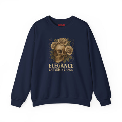 ELEGANCE CARVED IN CHAOS  Unisex Crewneck Sweatshirt – Heavy Blend Pullover for Casual Wear | Cozy Streetwear Gift for Her, Feminist Fashion Statement