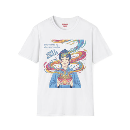 Vibes and Noodles Graphic Tee – Unisex Softstyle T-Shirt, Fun Quirky Apparel, Gift for Food Lovers, Casual Everyday Wear