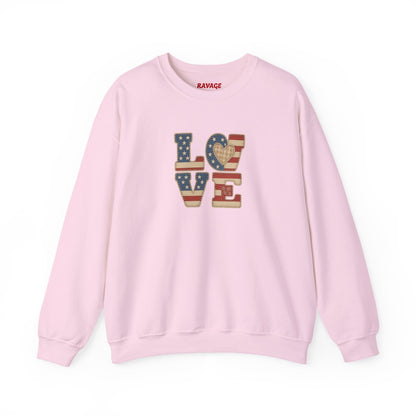Patriotic Love Sweatshirt | Unisex Crewneck, Cozy Top for Celebrations, Gifts, Independence Day, Casual Style, Everyday Comfort