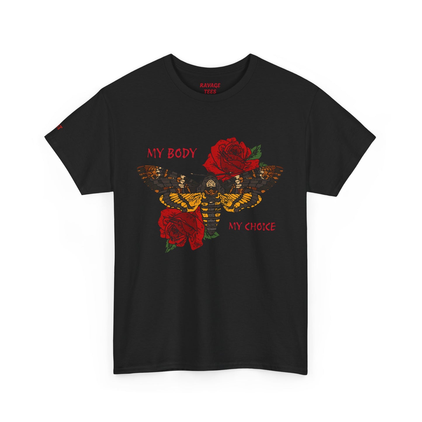 Your Body Your Choice Unisex Heavy Cotton Tee with Butterfly & Rose Design, Empowering Statement Tee