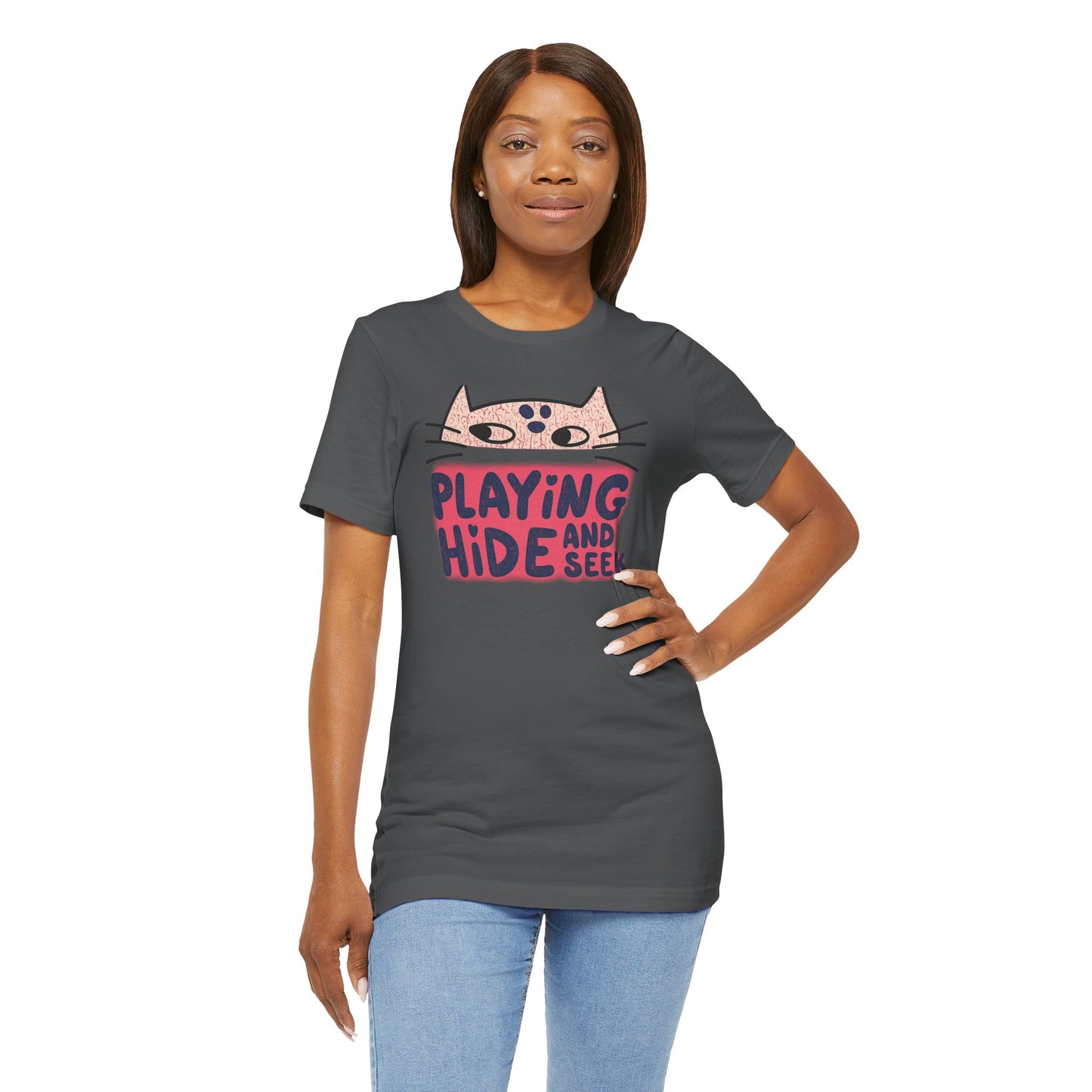 Playing Hide and Seek Cat T-Shirt — Cute Graphic Tee for Cat Lovers
