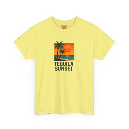 Tequila Sunset Unisex Heavy Cotton Tee | Beachwear, Vacation Shirt, Tropical Vibes