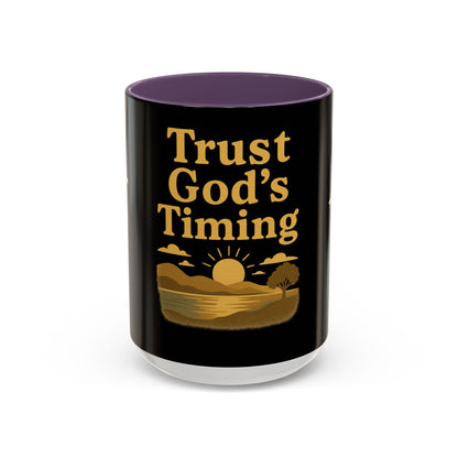 Trust God's Timing Christian Coffee Mug – Inspirational Accent Cup (11oz & 15oz), Faith-Based Gift for Coffee & Tea Lovers