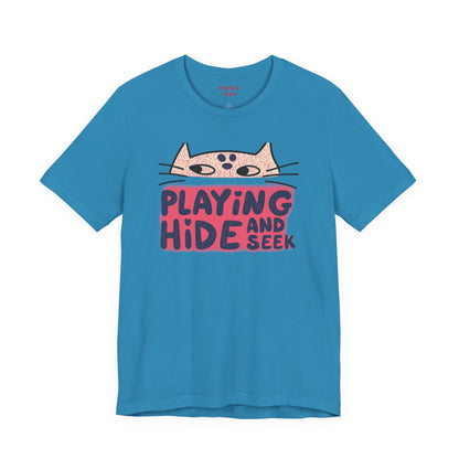 Playing Hide and Seek Cat T-Shirt — Cute Graphic Tee for Cat Lovers