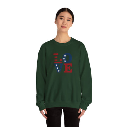 Patriotic Love Sweatshirt | Unisex Crewneck, Cozy Top for Celebrations, Gifts, Independence Day, Casual Style, Everyday Comfort