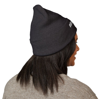 Relentless Embroidered Cuffed Beanie — Bold Motivational Knit Hat