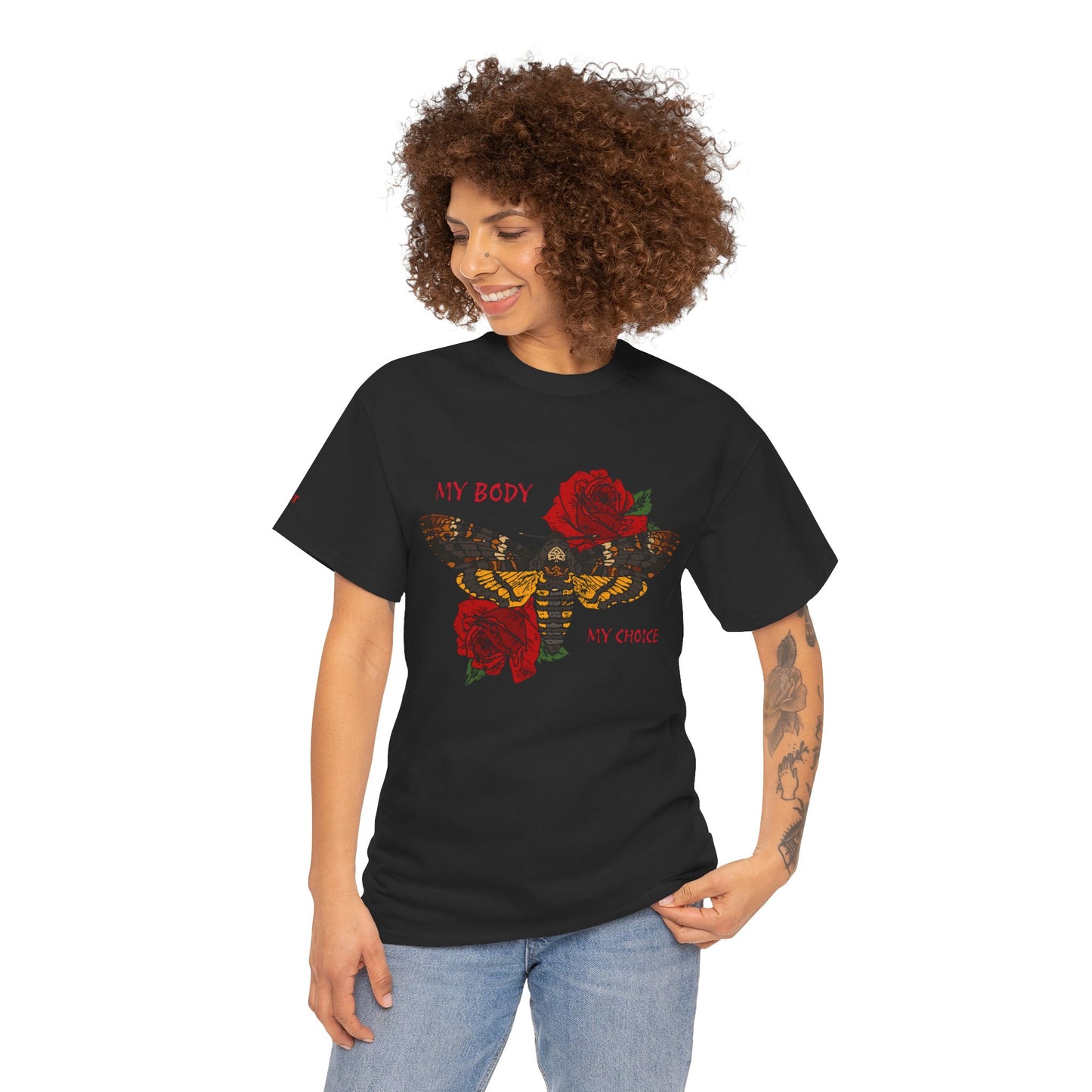 Your Body Your Choice Unisex Heavy Cotton Tee with Butterfly & Rose Design, Empowering Statement Tee