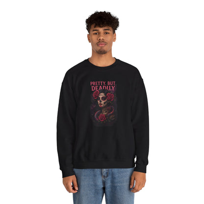 PRETTY BUT DEADLY Unisex Crewneck Sweatshirt – Heavy Blend Pullover for Casual Wear | Cozy Streetwear Gift for Her, Feminist Fashion Statement