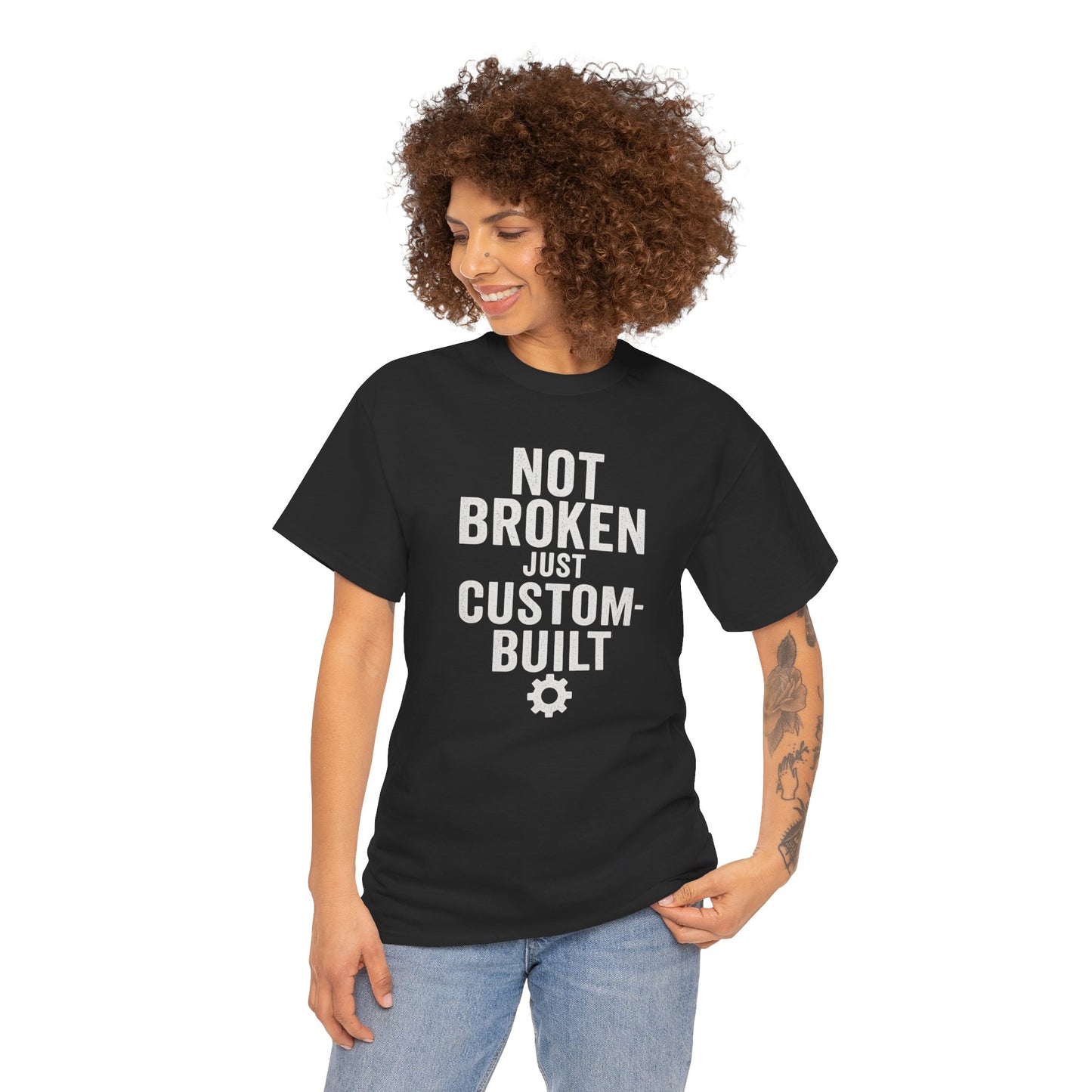 “Not Broken Just Custom-Built | Unisex Graphic Tee – Garage Edition
