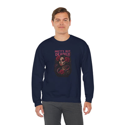 PRETTY BUT DEADLY Unisex Crewneck Sweatshirt – Heavy Blend Pullover for Casual Wear | Cozy Streetwear Gift for Her, Feminist Fashion Statement