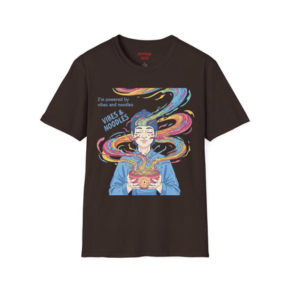 Vibes and Noodles Graphic Tee – Unisex Softstyle T-Shirt, Fun Quirky Apparel, Gift for Food Lovers, Casual Everyday Wear