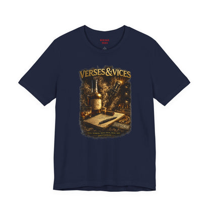 Verses & Vices Tee — Vintage Whiskey & Notebook Graphic T-Shirt