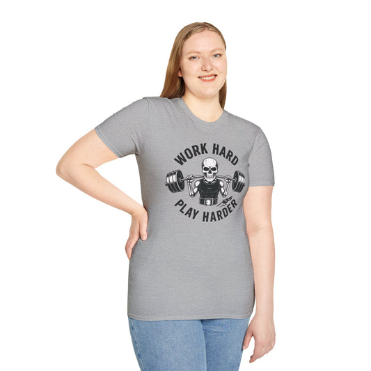Work Hard Play Hard Skull Gym T-Shirt | Motivational Graphic Tee, Fitness Apparel, Casual Wear, Gift for Lifters