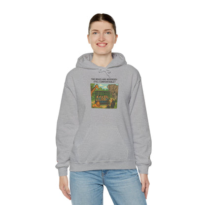 The Roles are Reversed- Are You Comfortable-Comfy Graphic Hoodie for Cozy Days, Unisex Heavy Blend Sweatshirt with Quirky Art, Perfect for Fall, Winter, Gifting, Casual Wear