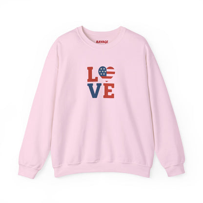 Patriotic Love Sweatshirt | Unisex Crewneck, Cozy Top for Celebrations, Gifts, Independence Day, Casual Style, Everyday Comfort