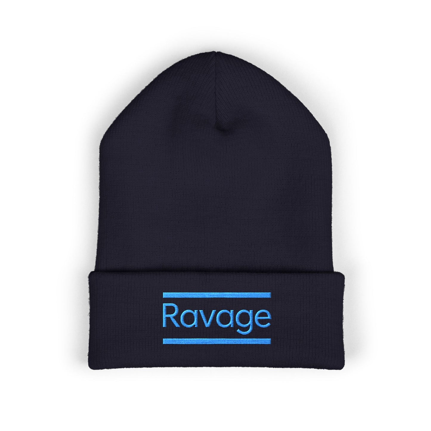 Ravage Embroidered Cuffed Beanie | Light Blue Logo Knit Hat