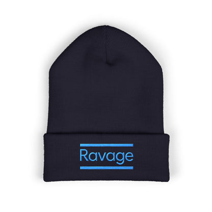 Ravage Embroidered Cuffed Beanie | Light Blue Logo Knit Hat