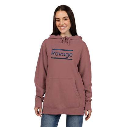Embroided Ravage Distressed Logo Pigment-Dyed Hoodie — Black Vintage Wash