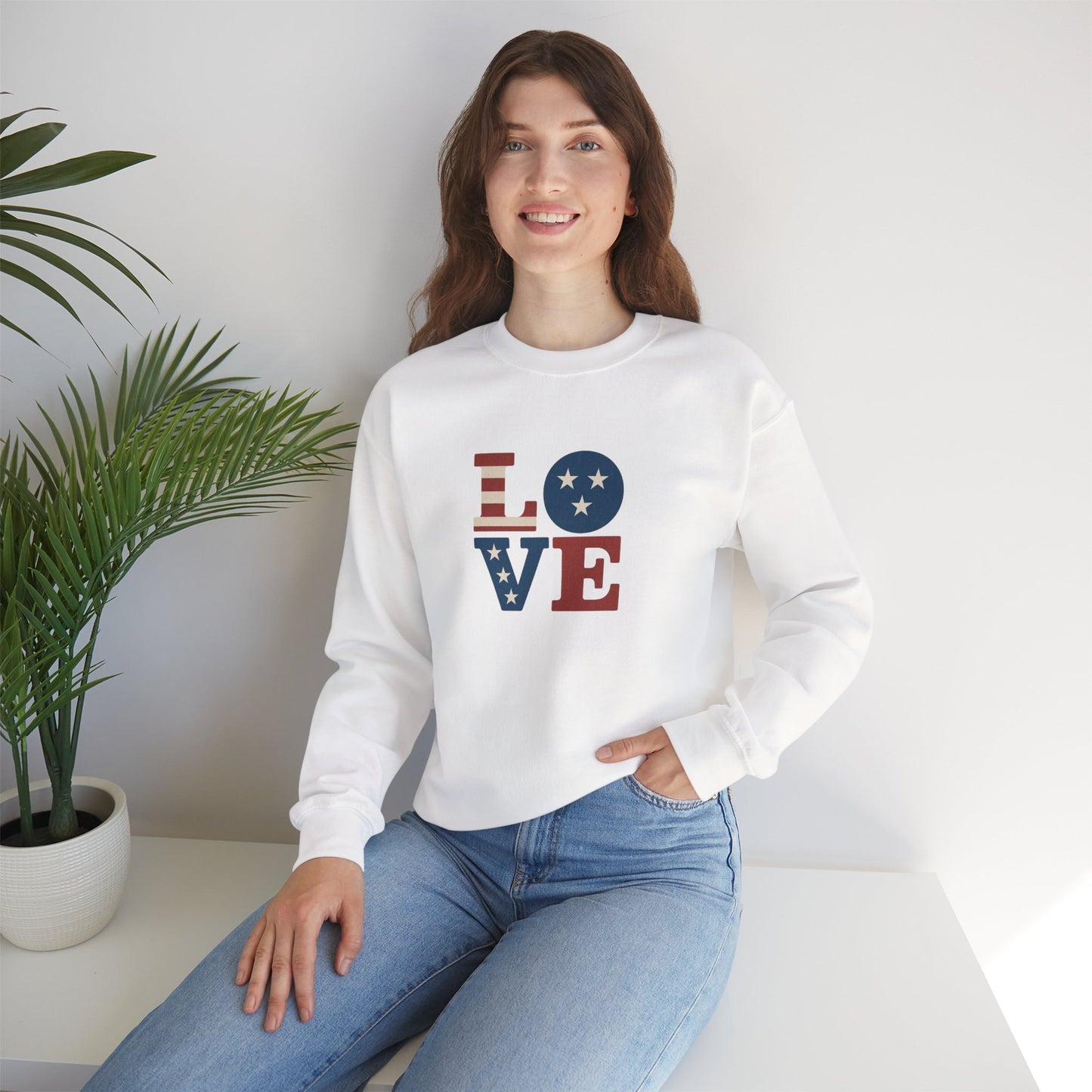 Patriotic Love Sweatshirt | Unisex Crewneck, Cozy Top for Celebrations, Gifts, Independence Day, Casual Style, Everyday Comfort