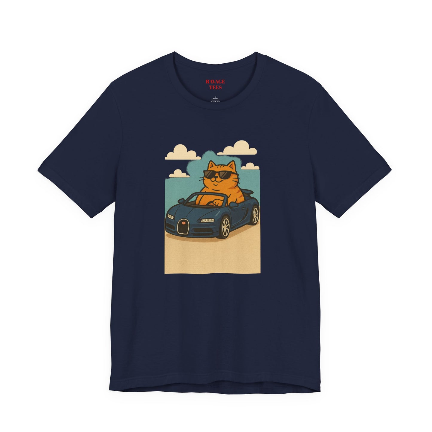 Cat Driving Sports Car Tee — Retro Graphic Cat Race Shirt