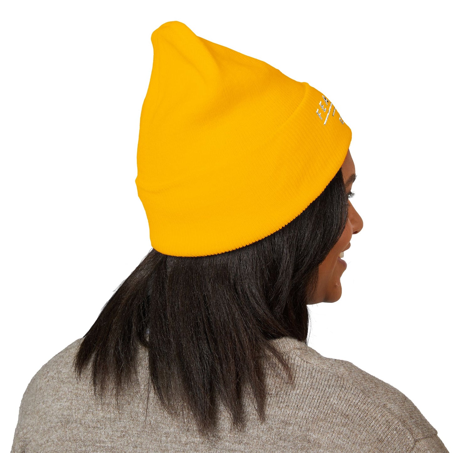 Fearless Embroidered Cuffed Beanie — Bold Black Knit Hat