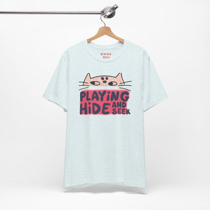 Playing Hide and Seek Cat T-Shirt — Cute Graphic Tee for Cat Lovers