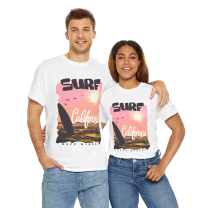 California Surf Unisex Heavy Cotton Tee, Summer Vibes T-Shirt, Beach Life Shirt, Surfing Gift, Vacation Wear, Casual Apparel