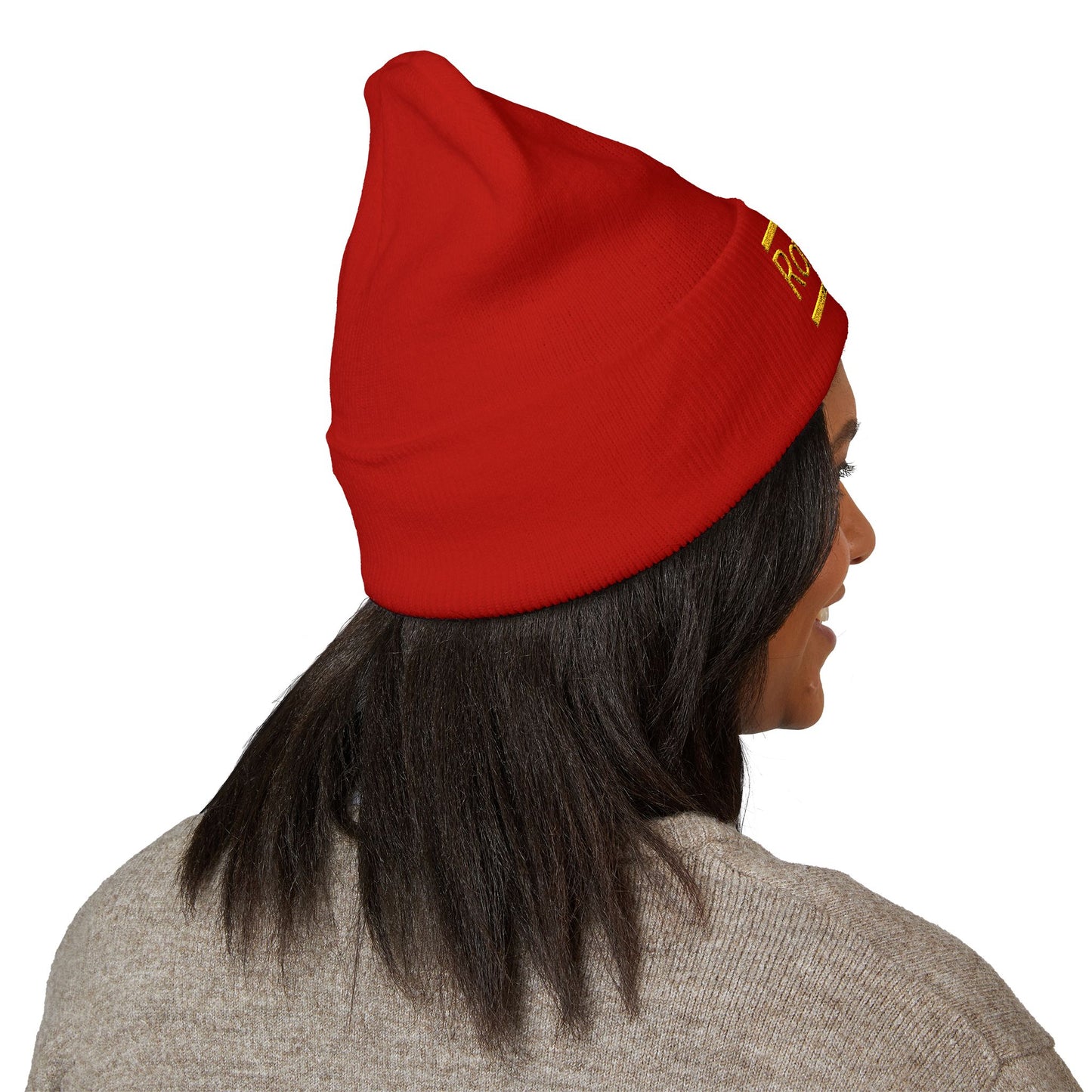 Ravage Embroidered Cuffed Beanie | Gold Logo Knit Hat