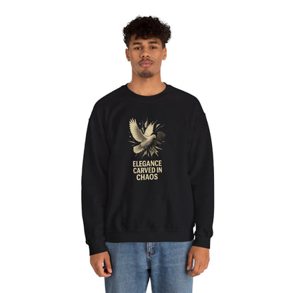 ELEGANCE CARVED IN CHAOS  Unisex Crewneck Sweatshirt – Heavy Blend Pullover for Casual Wear | Cozy Streetwear Gift for Her, Feminist Fashion Statement
