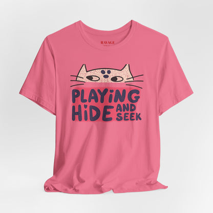 Playing Hide and Seek Cat T-Shirt — Cute Graphic Tee for Cat Lovers