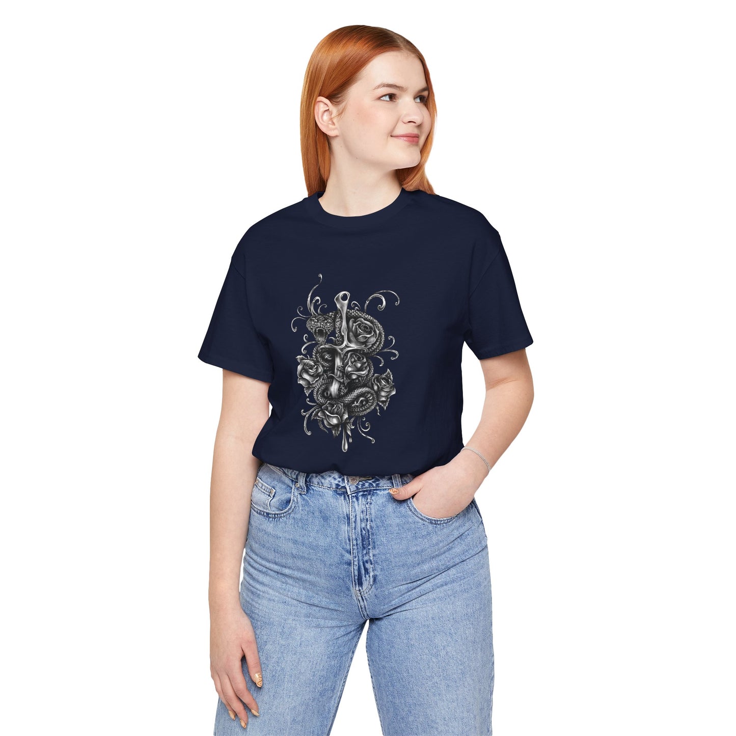 Snake & Dagger Tee: Edgy Unisex Tattoo-Style Graphic Shirt