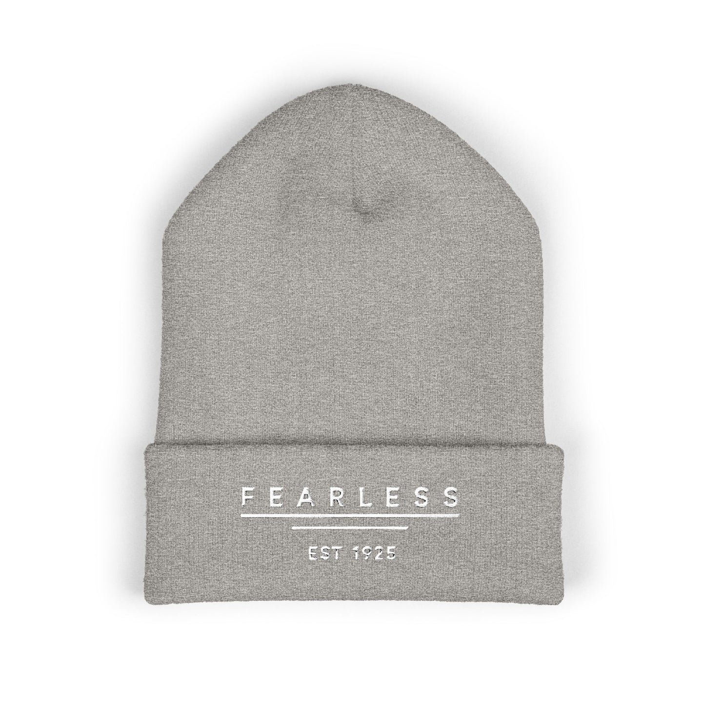 Fearless Embroidered Cuffed Beanie — Bold Black Knit Hat