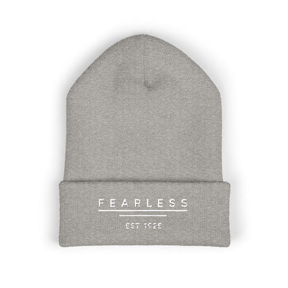 Fearless Embroidered Cuffed Beanie — Bold Black Knit Hat
