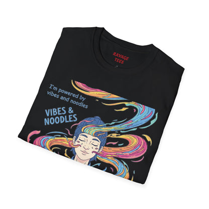 Vibes and Noodles Graphic Tee – Unisex Softstyle T-Shirt, Fun Quirky Apparel, Gift for Food Lovers, Casual Everyday Wear