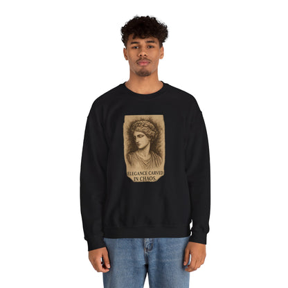 ELEGANCE CARVED IN CHAOS  Unisex Crewneck Sweatshirt – Heavy Blend Pullover for Casual Wear | Cozy Streetwear Gift for Her, Feminist Fashion Statement