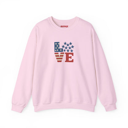 Patriotic Love Sweatshirt | Unisex Crewneck, Cozy Top for Celebrations, Gifts, Independence Day, Casual Style, Everyday Comfort