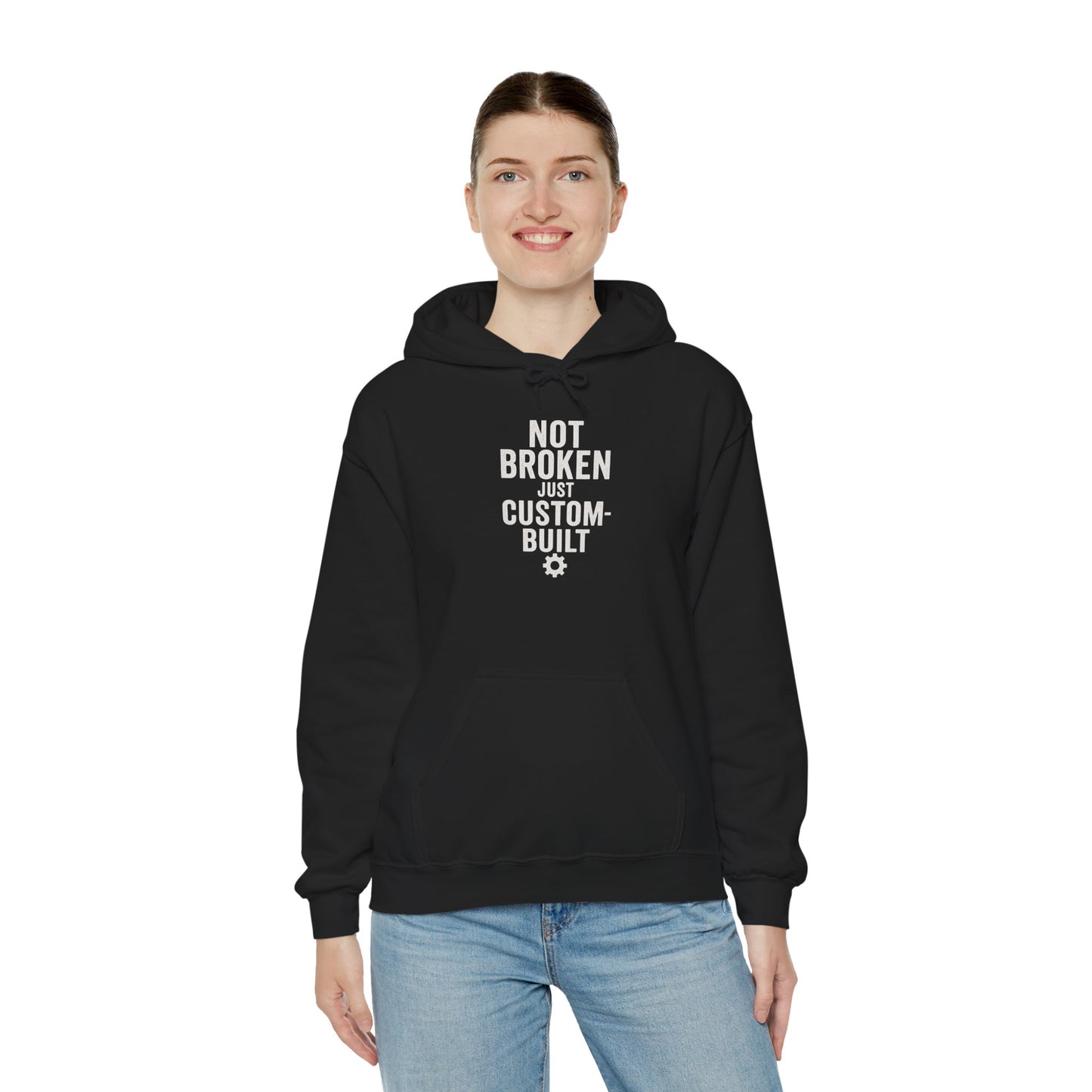 Not Broken Just Custom-Built | Unisex Graphic Hoodie – Garage Edition