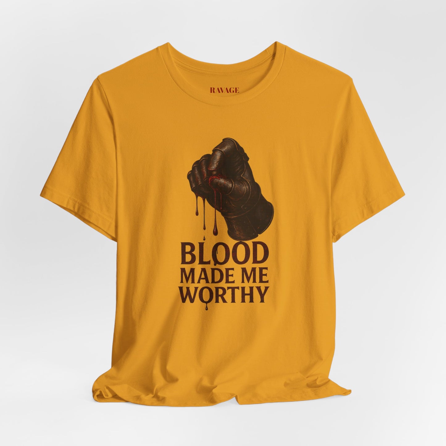 Blood Made Me Worthy T‑Shirt — Graphic Fist Design, Bold Faith & Empowerment Tee