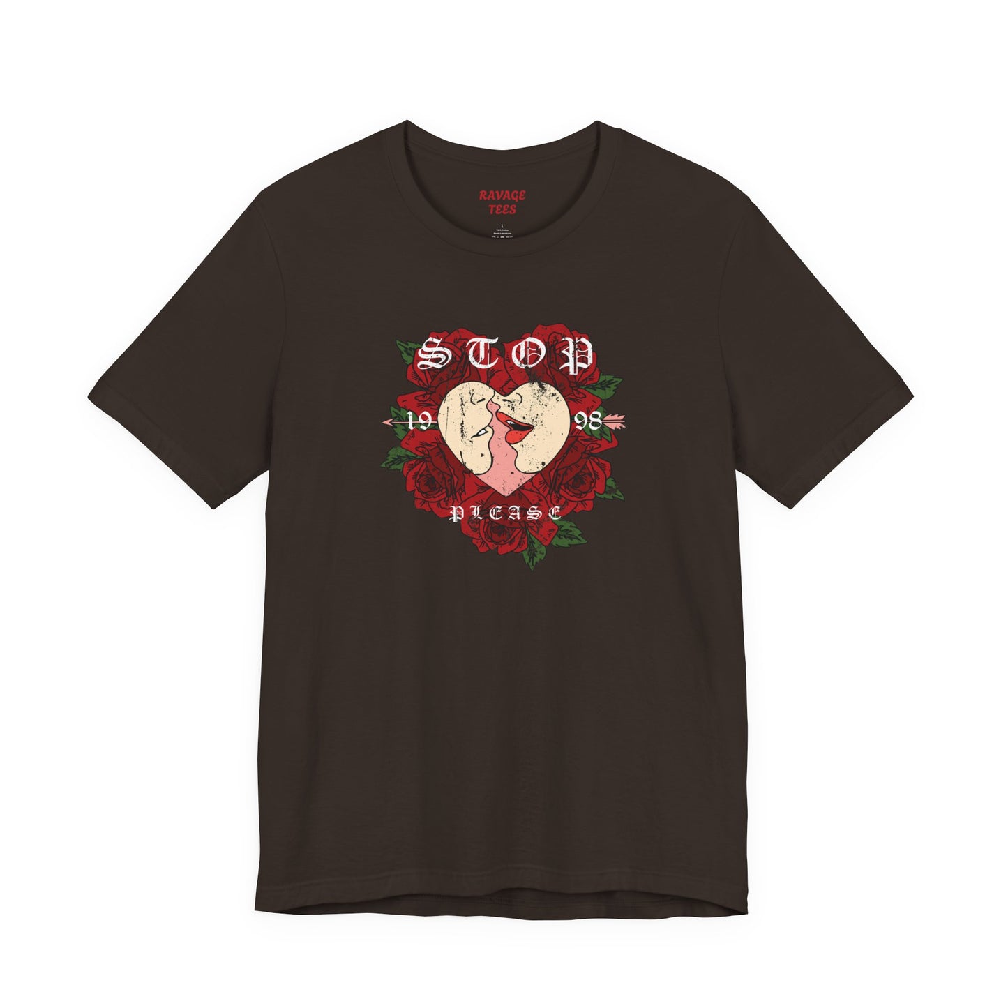 Romantic Graphic Tee, Stop Please Love Shirt, Unisex Kissing Tee, Floral Rose T-Shirt, Couple Gifts, Valentine's Apparel