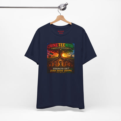 Juneteenth Roots of Resilience Tee — "Strength Isn't Born Above Ground"