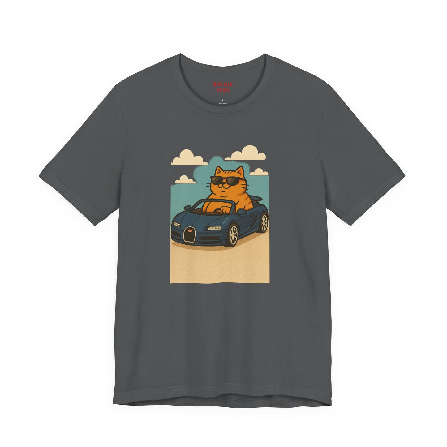Cat Driving Sports Car Tee — Retro Graphic Cat Race Shirt