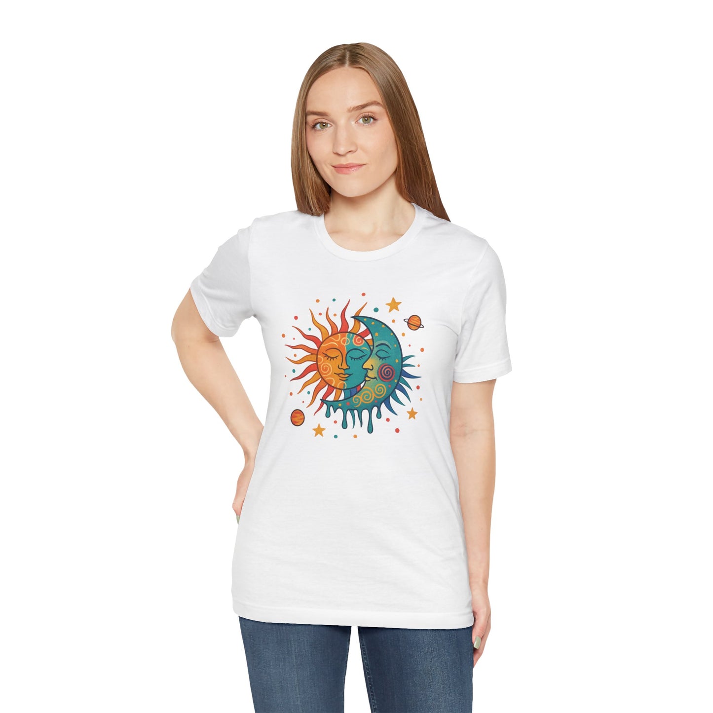 Sun & Moon Boho Graphic Tee — Celestial Retro Sunface T-Shirt