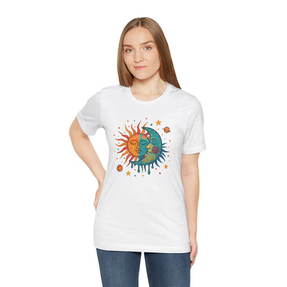 Sun & Moon Boho Graphic Tee — Celestial Retro Sunface T-Shirt