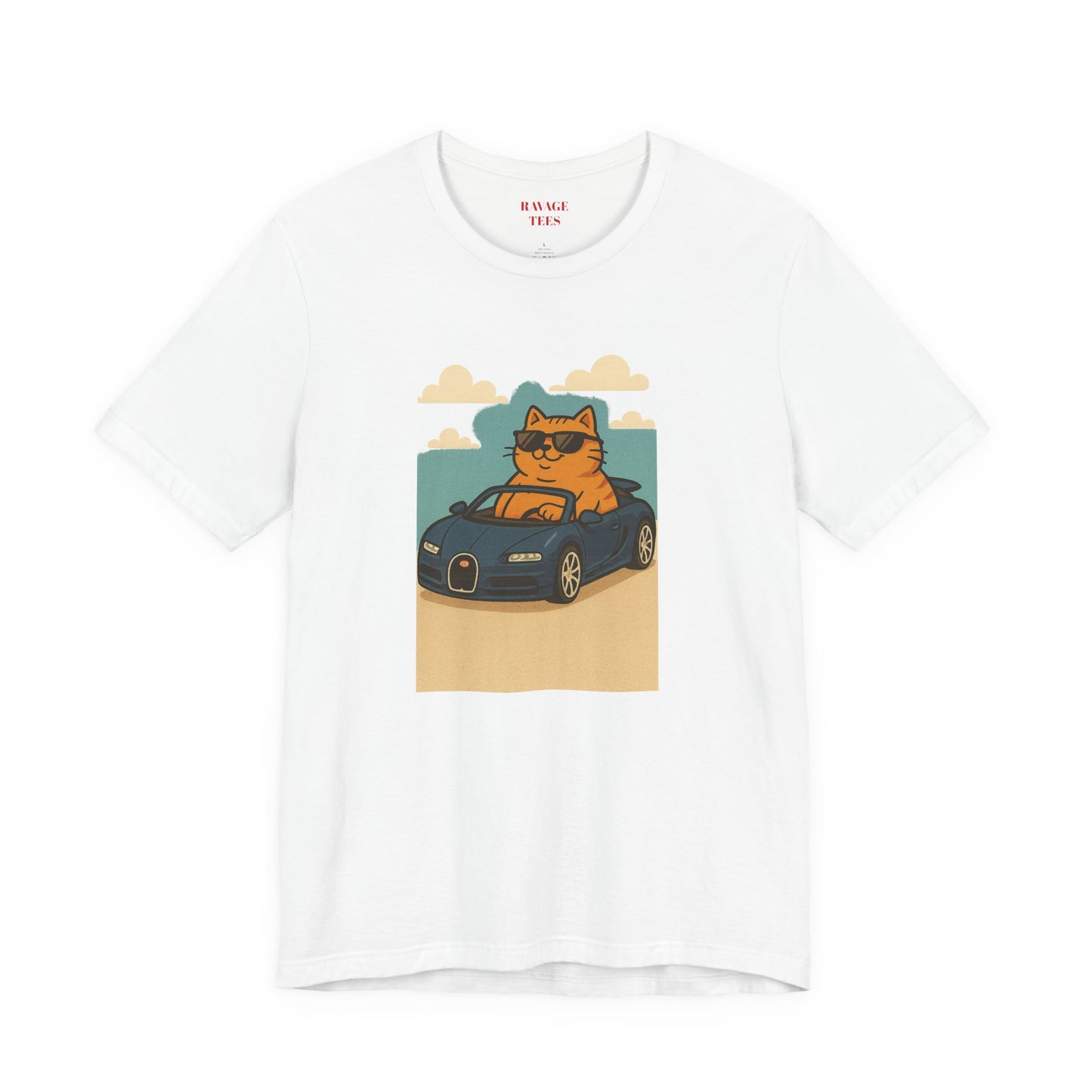 Cat Driving Sports Car Tee — Retro Graphic Cat Race Shirt