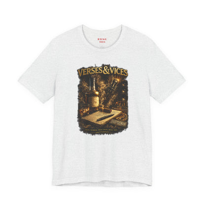 Verses & Vices Tee — Vintage Whiskey & Notebook Graphic T-Shirt