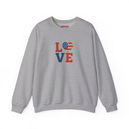 Patriotic Love Sweatshirt | Unisex Crewneck, Cozy Top for Celebrations, Gifts, Independence Day, Casual Style, Everyday Comfort