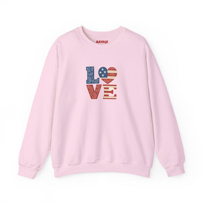 Patriotic Love Sweatshirt | Unisex Crewneck, Cozy Top for Celebrations, Gifts, Independence Day, Casual Style, Everyday Comfort