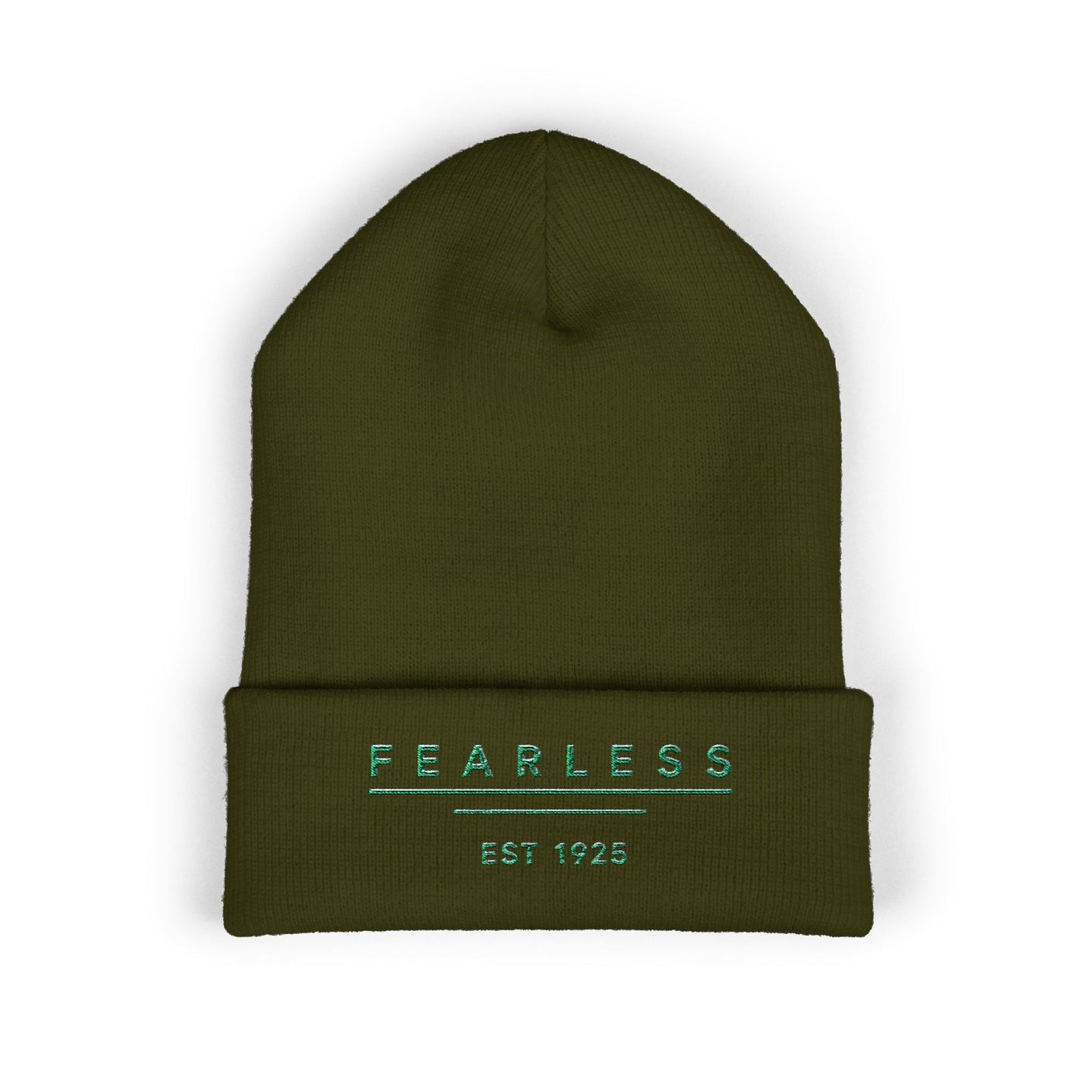 Fearless Embroidered Cuffed Beanie — Minimal Vintage 'EST 1925' Knit Hat