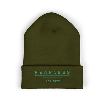 Fearless Embroidered Cuffed Beanie — Minimal Vintage 'EST 1925' Knit Hat